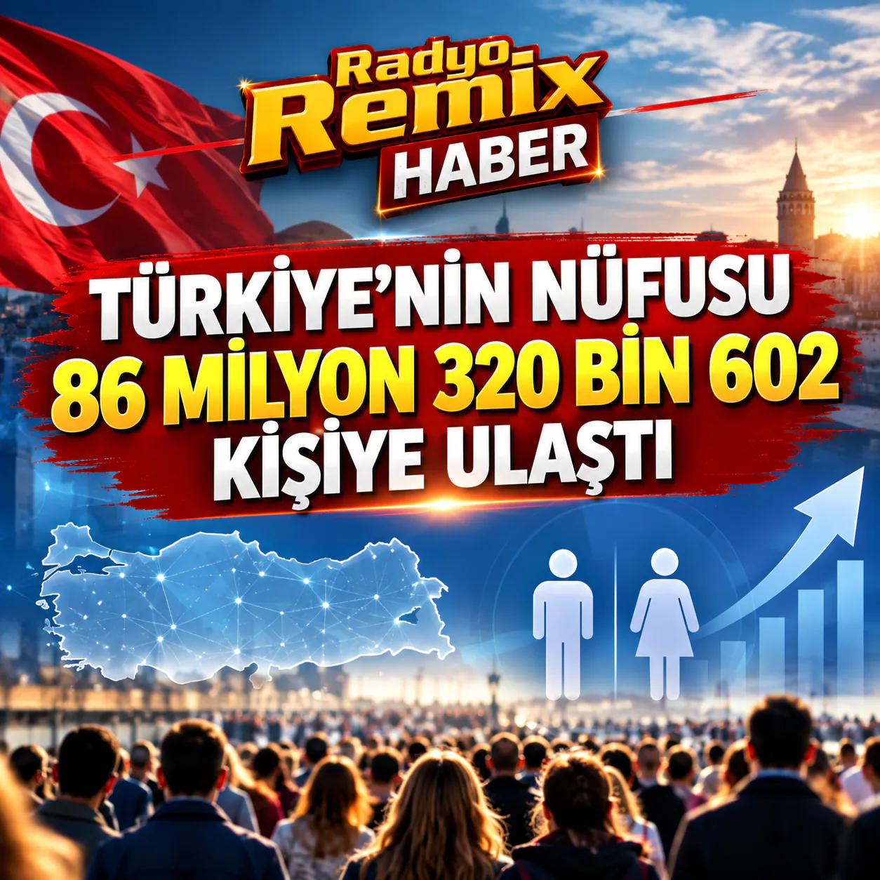 TÜRKİYE'NİN NÜFUSU 86 MİLYON 320 BİN 602 KİŞİYE ULAŞTI