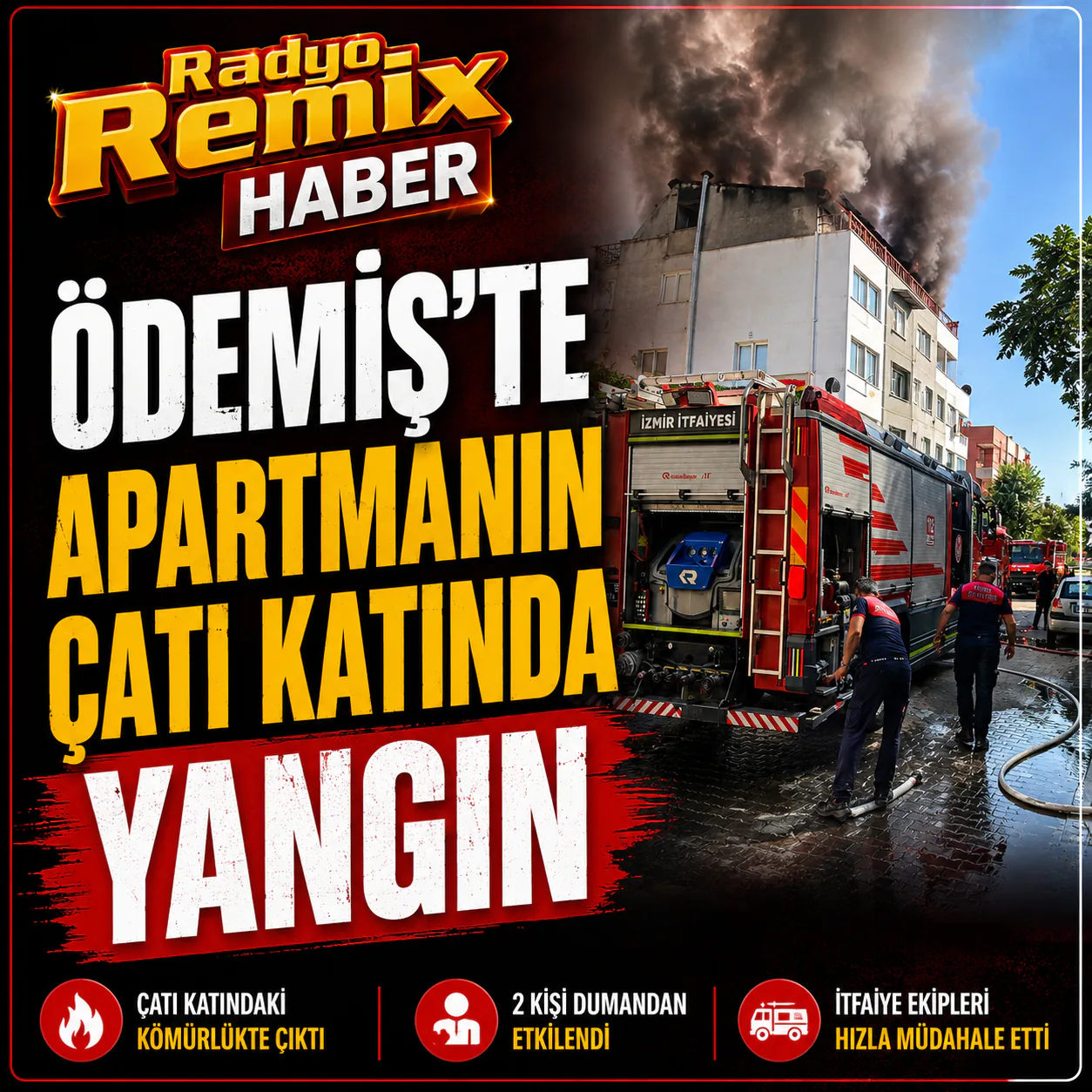 ÖDEMİŞ’TE APARTMANIN ÇATI KATINDA YANGIN ÇIKTI: 2 KİŞİ DUMANDAN ETKİLENDİ