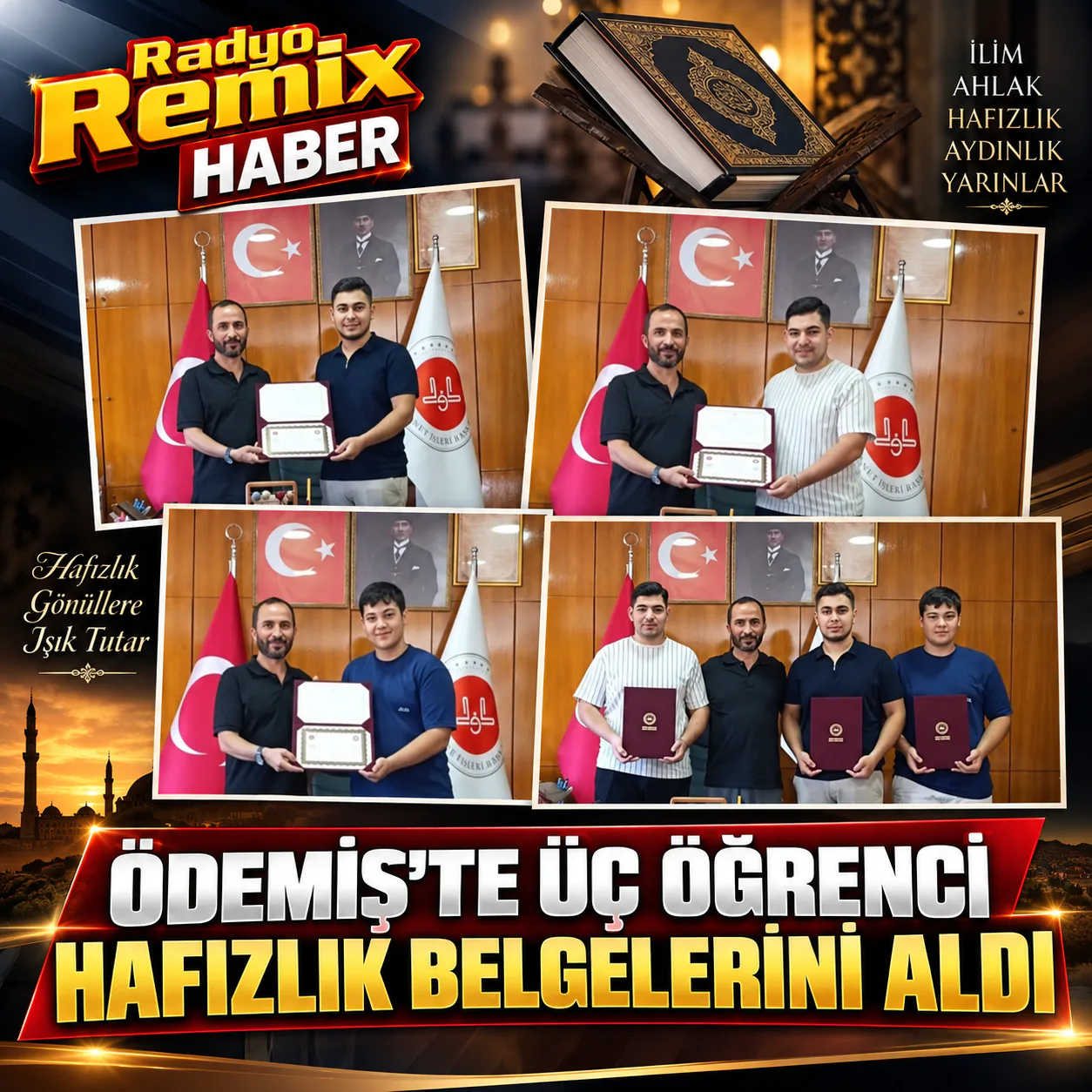 Ödemiş'te Üç Öğrenci Hafızlık Belgelerini Aldı