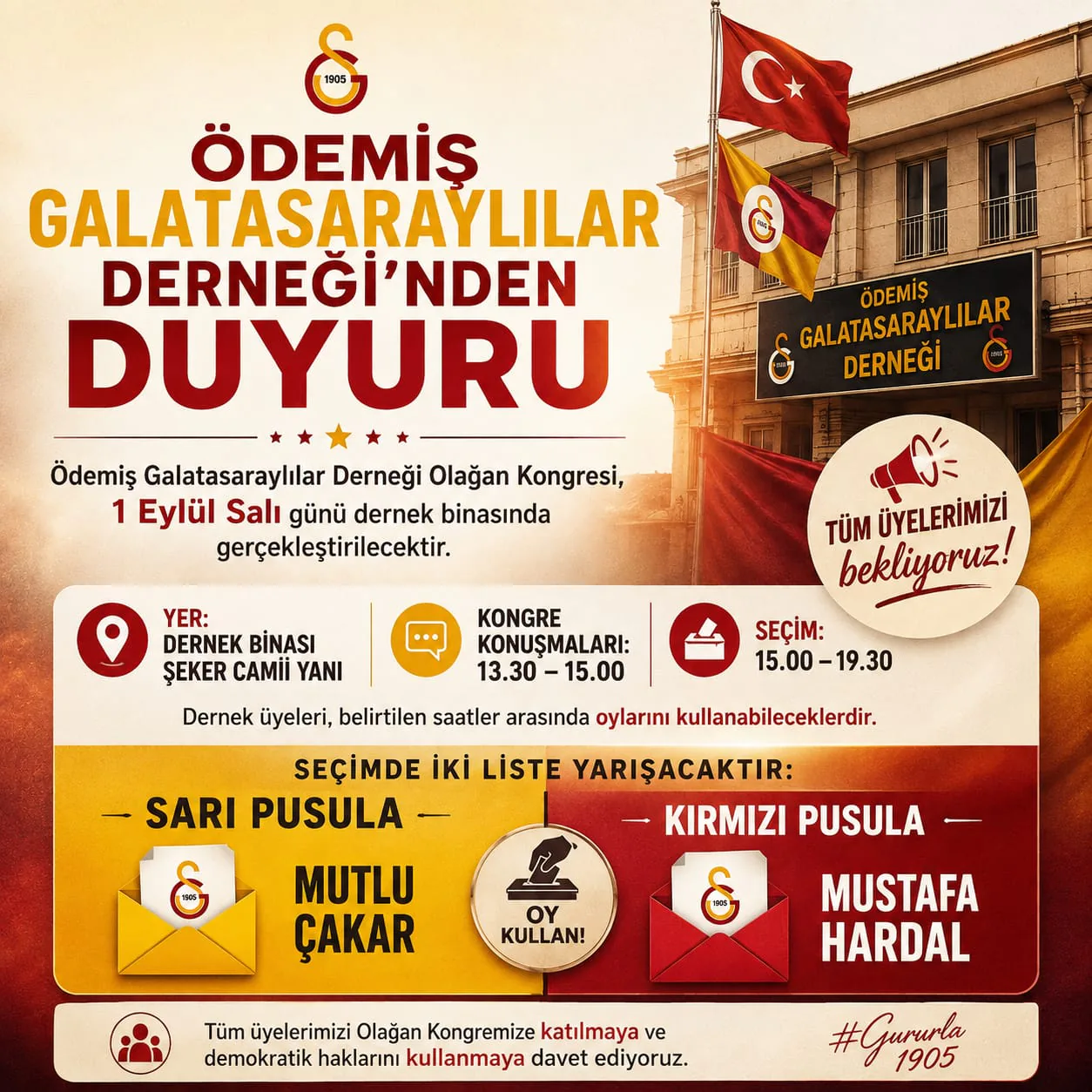 Galatasaraylılar Derneği Başkanı Mustafa Hardal Bugün Yapılacak Olan Seçim Öncesi Açıklamalarda Bulundu