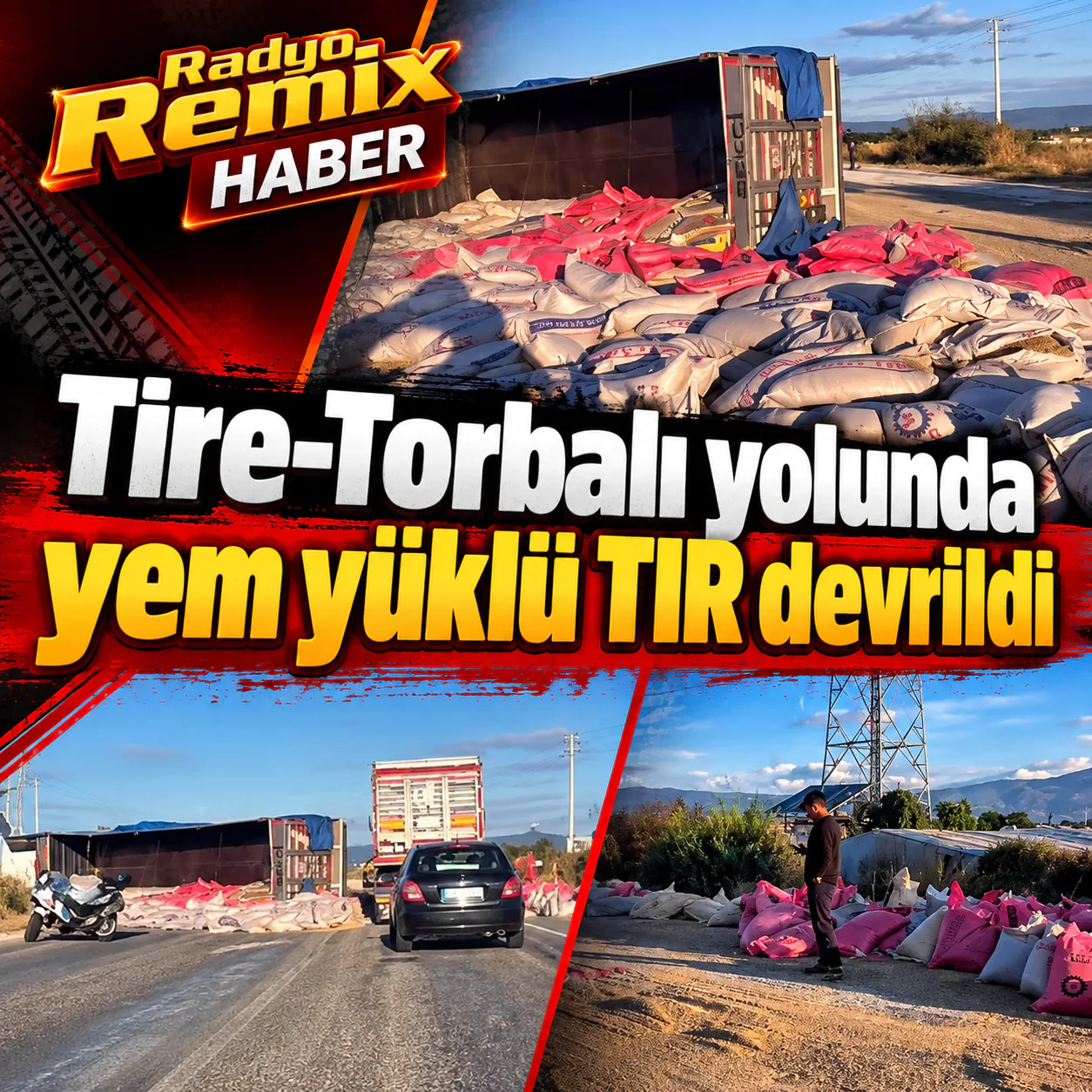 Tire-Torbalı yolunda yem yüklü TIR devrildi