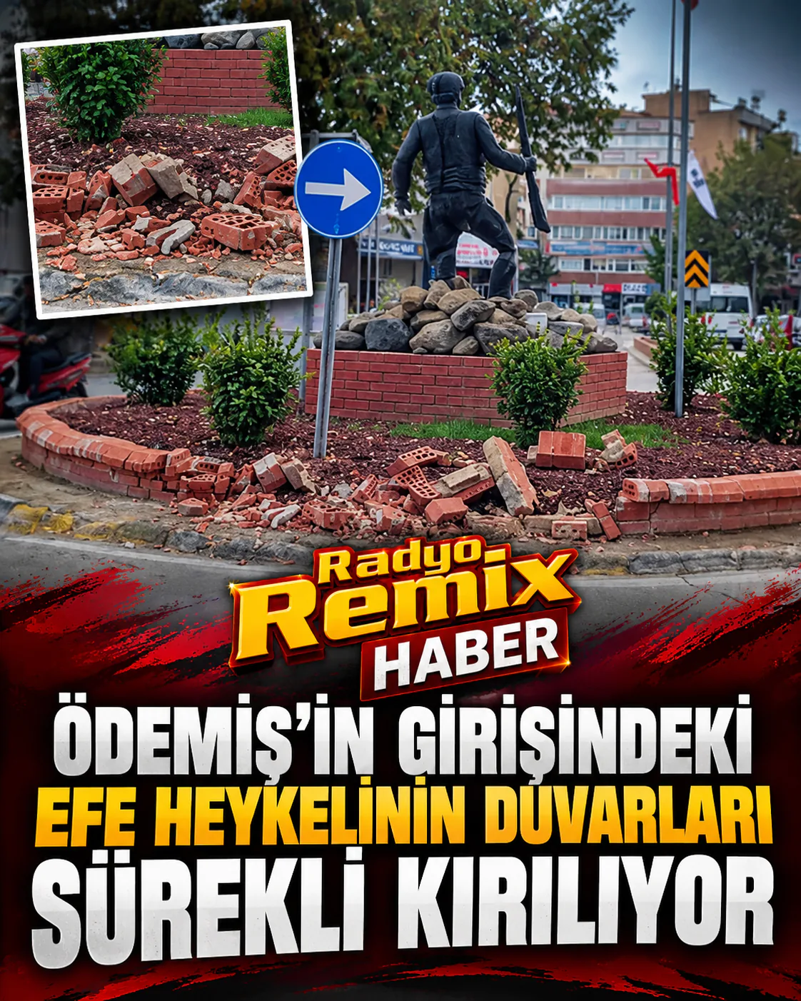 Ödemiş’in Girişindeki Efe Heykelinin Duvarları Sürekli Kırılıyor