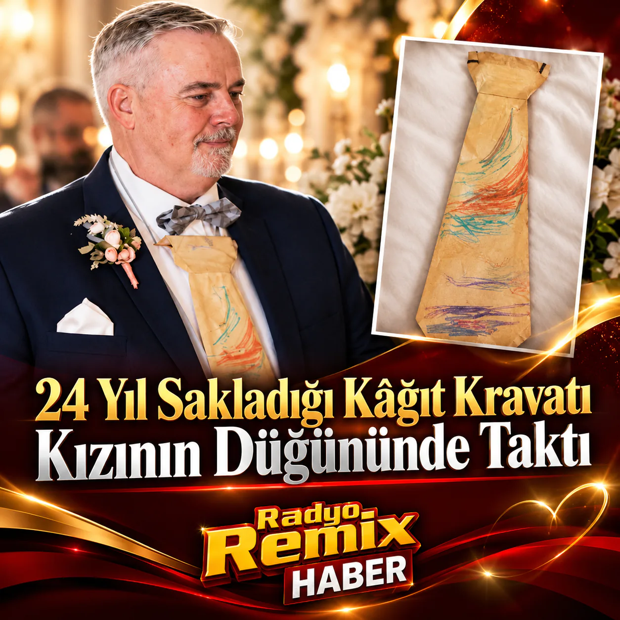 24 Yıl Sakladığı Kâğıt Kravatı Kızının Düğününde Taktı