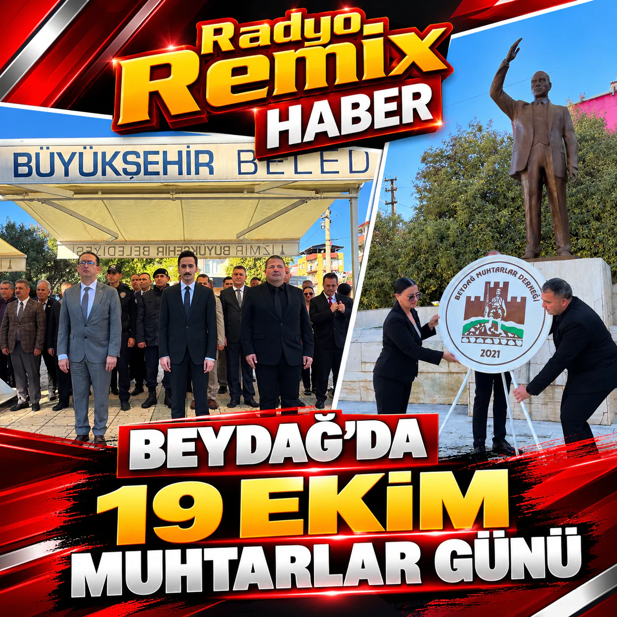 Beydağ’da 19 Ekim Muhtarlar Günü İçin Çelenk Sunma Töreni Düzenlendi