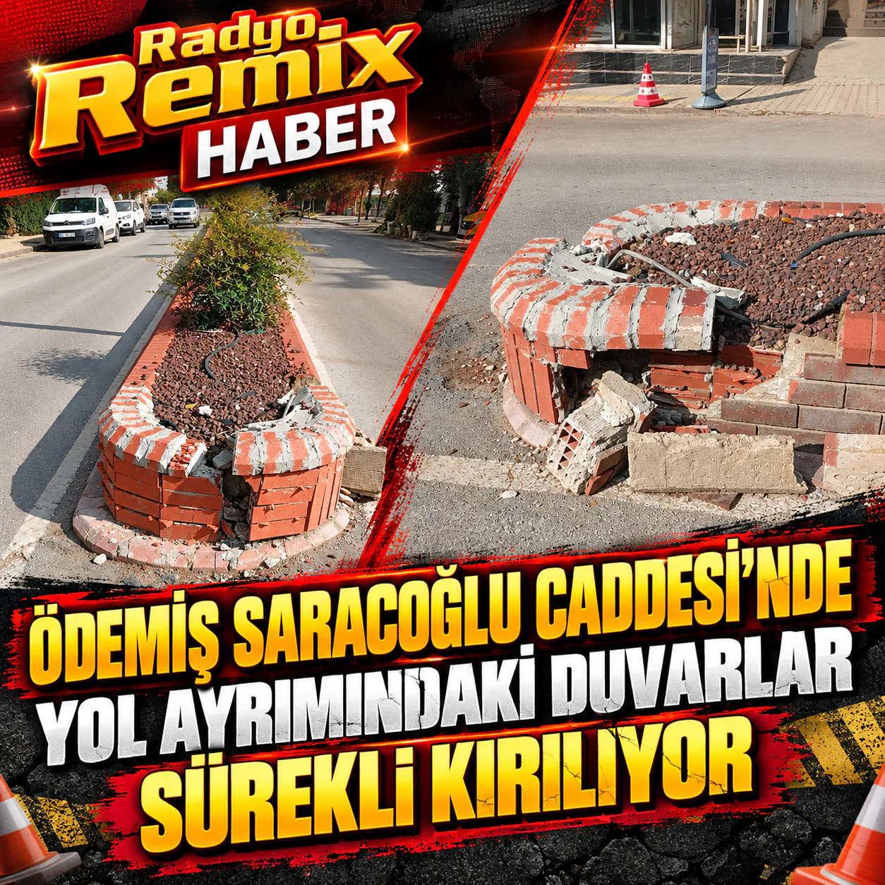 Ödemiş Saraçoğlu Caddesi’nde Yol Ayrımındaki Duvarlar Sürekli Kırılıyor